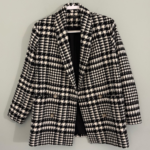 Ann Taylor Black & Ivory Houndstooth Relaxed Wool-Blend Jacket – Size S - Picture 2 of 12